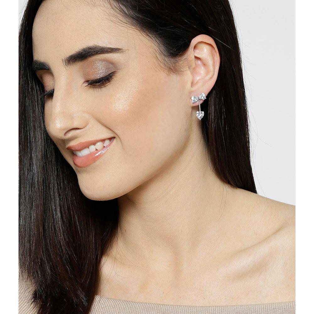Carlton London Silver Heart and Bow Shaped Drop Dangle Earrings