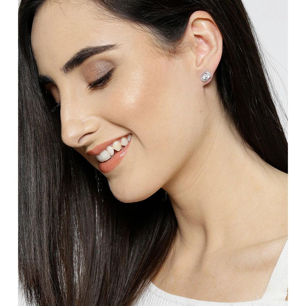Carlton London Silver Contemporary Round Dimond Effect Studs