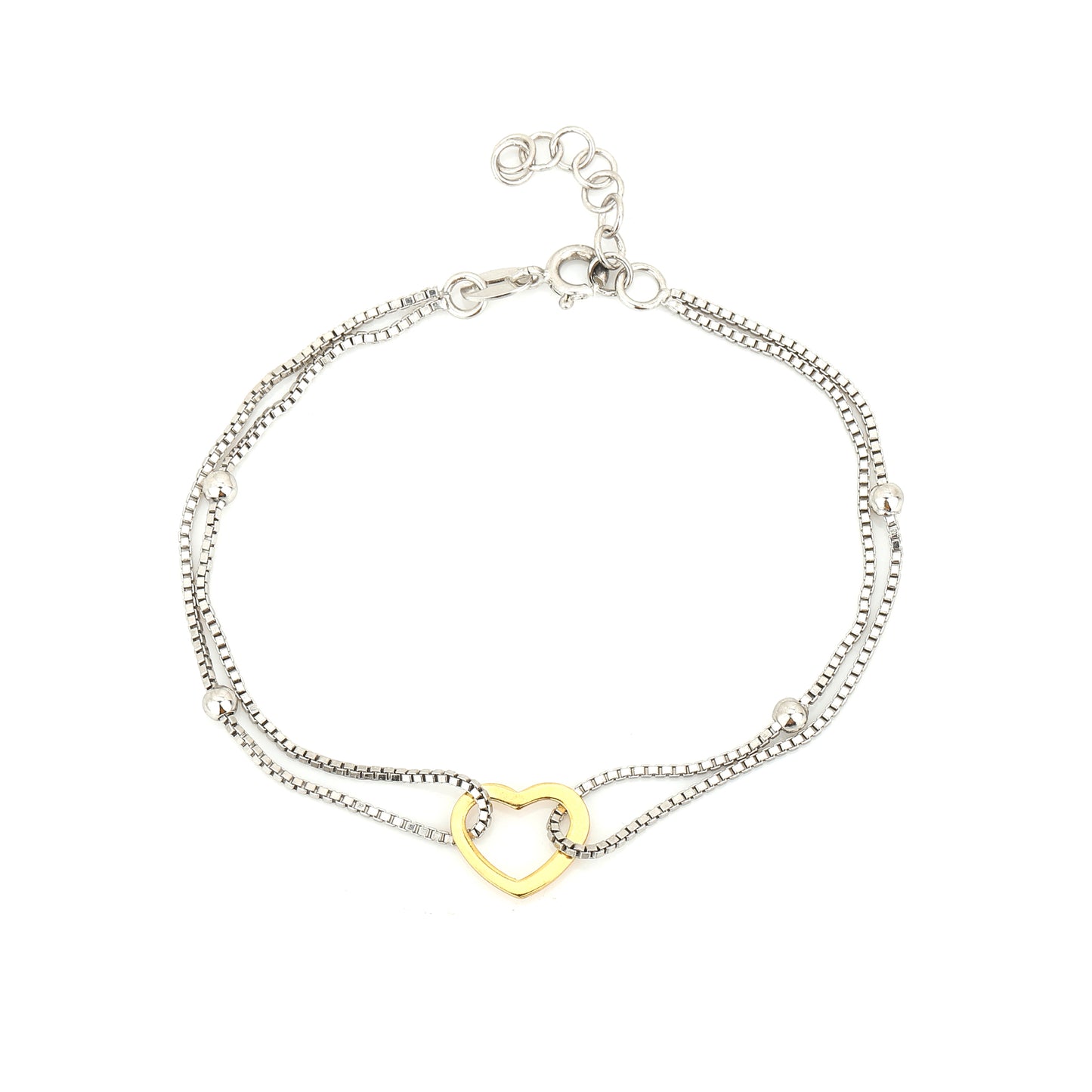 Carlton London Two Tone Bracelet with Gold Heart and Double Silver Chains