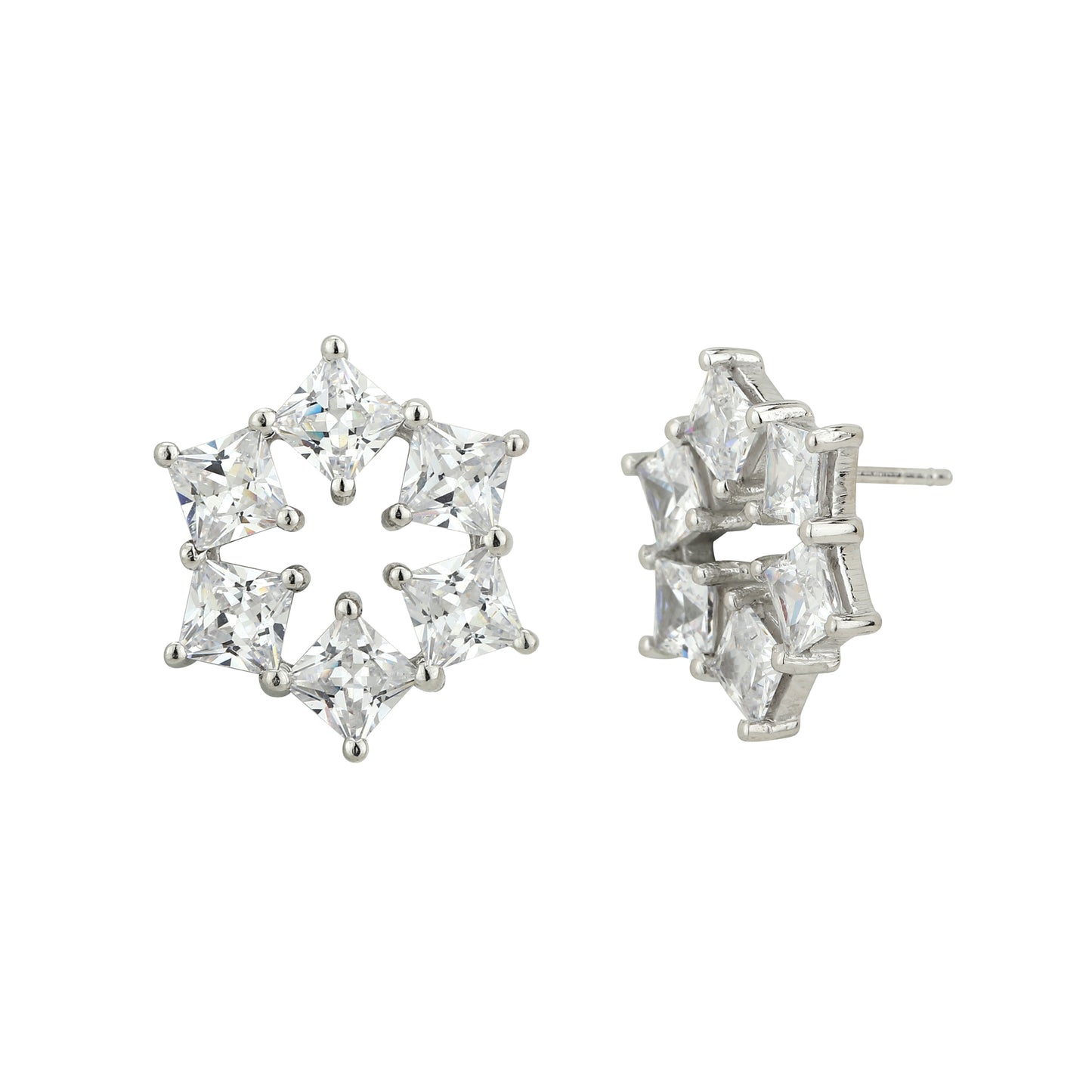 Carlton London Silver Floral Flower Shaped Diamond Effect Stud Earrings