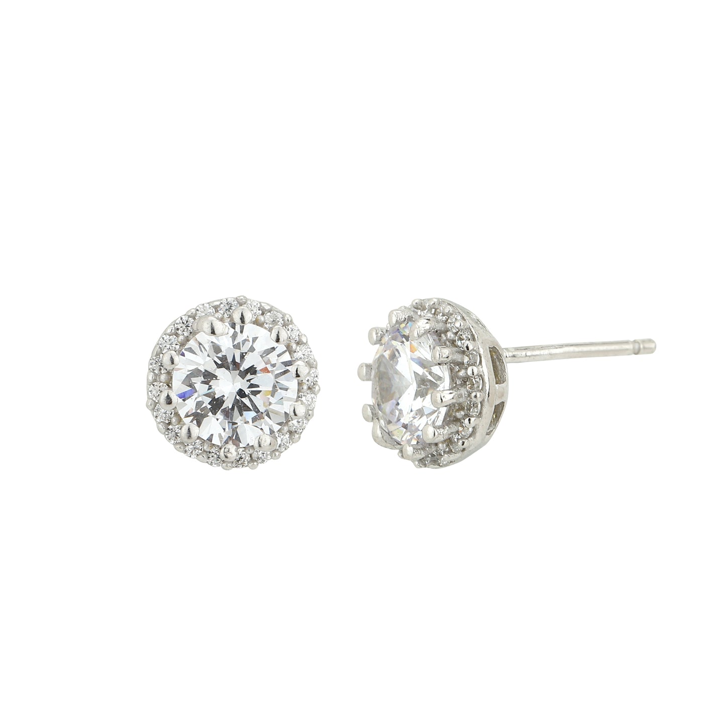 Carlton London Silver Round Diamond Effect Stud Earrings
