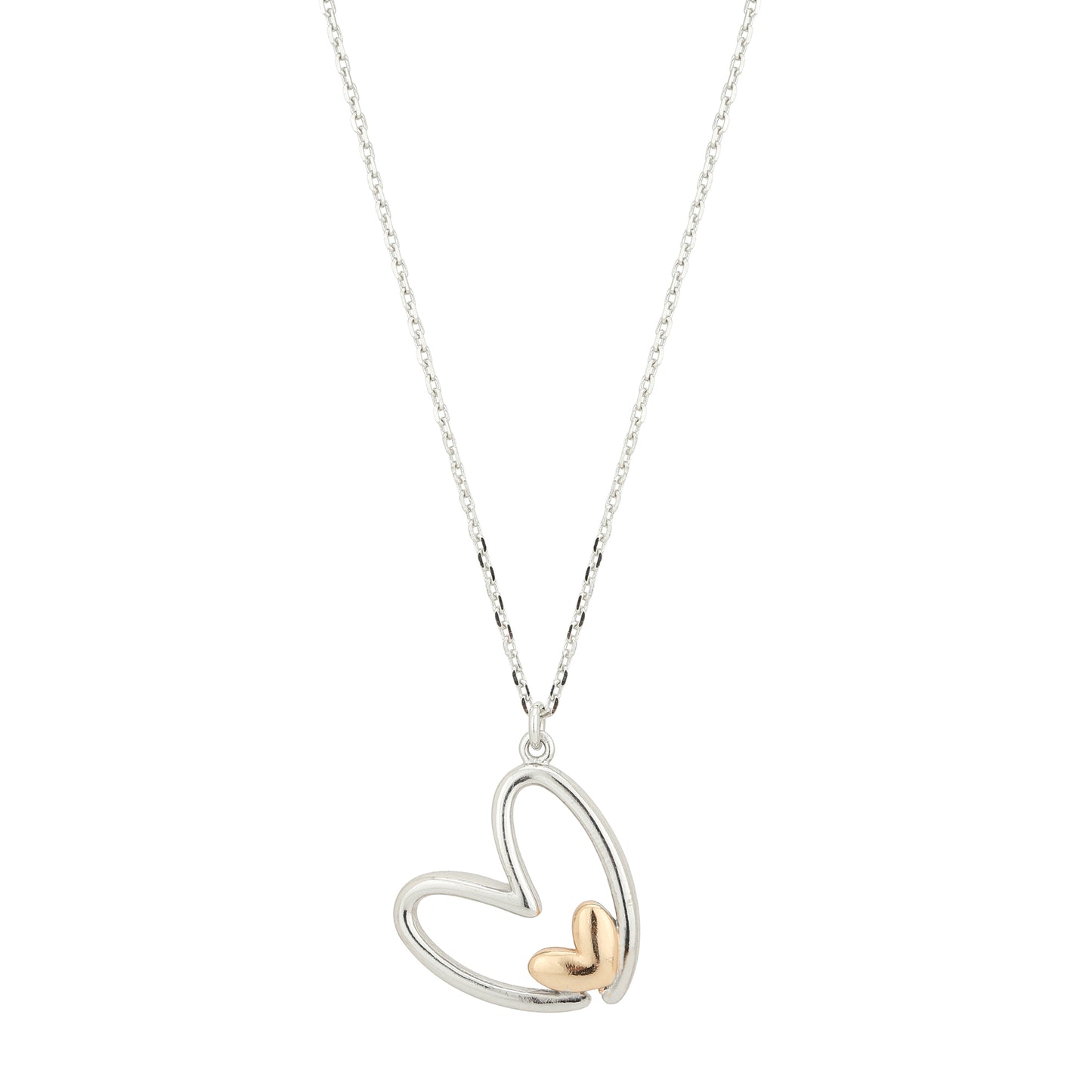 Carlton London Silver and Rose Gold Love Heart Pendant Charm Necklace