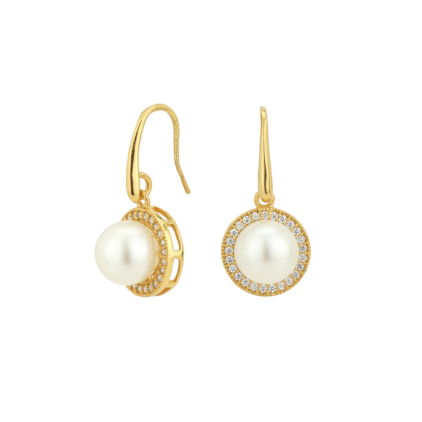 Carlton London Gold Beaded and Stone-Studded Circular Drop Dangle Earrings