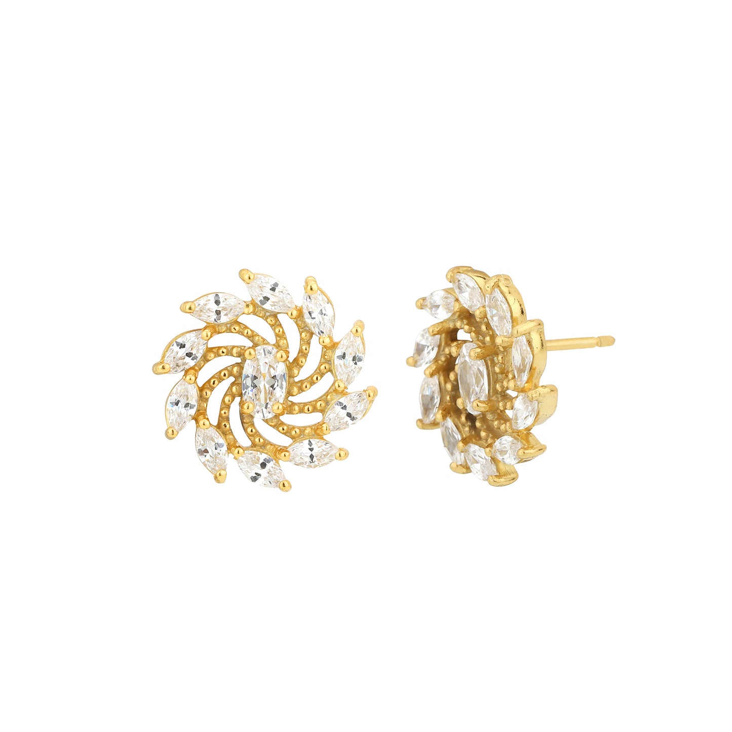Carlton London Gold and White Contemporary Stud Earrings