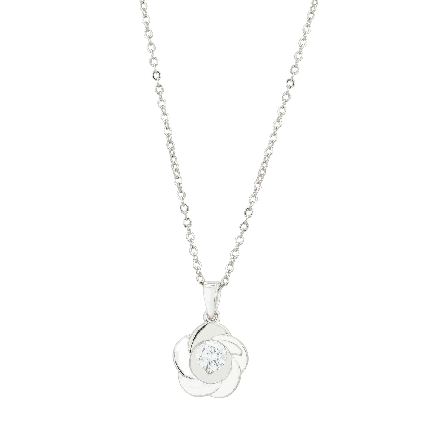 Carlton London Silver Floral Pendant Charm Necklace with Round Centre Stone