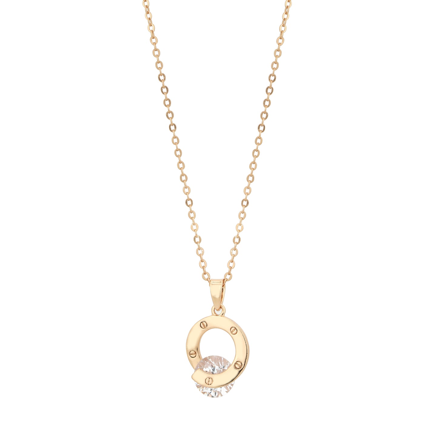 Carlton London Rose Gold Pendant Charm Necklace with Round Stone